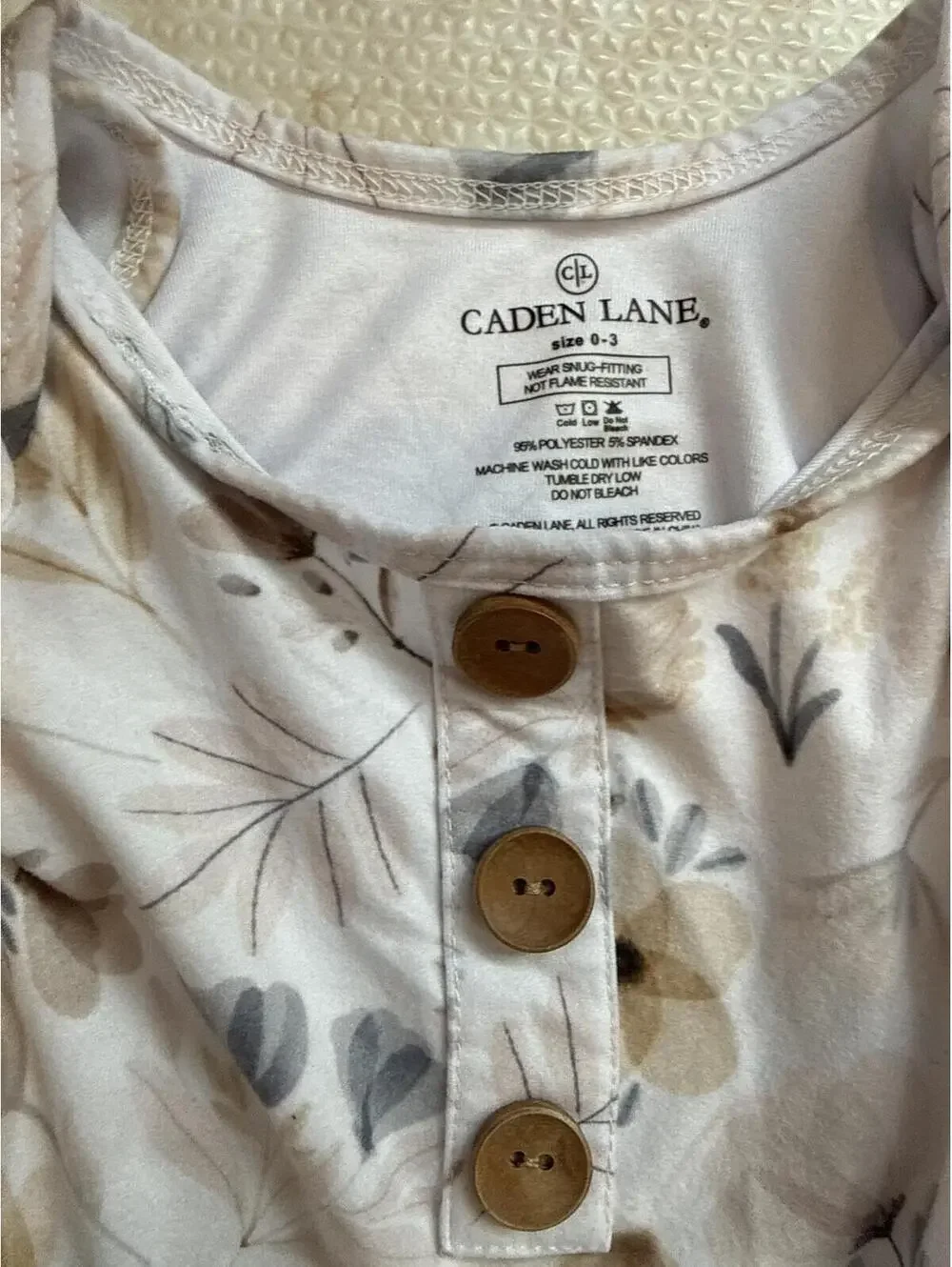 Caden Lane Floral Baby Gown with Wooden Buttons Size 0-3 Months